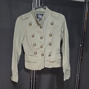 Forever Flower Olive Green Military-Style Double-Breasted Jacket